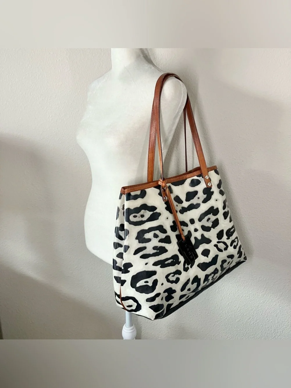 Gwen Stefani L.A.M.B. Animal Print Tote Bag Leather Trim Designer Chic Rocker - Picture 2 of 16